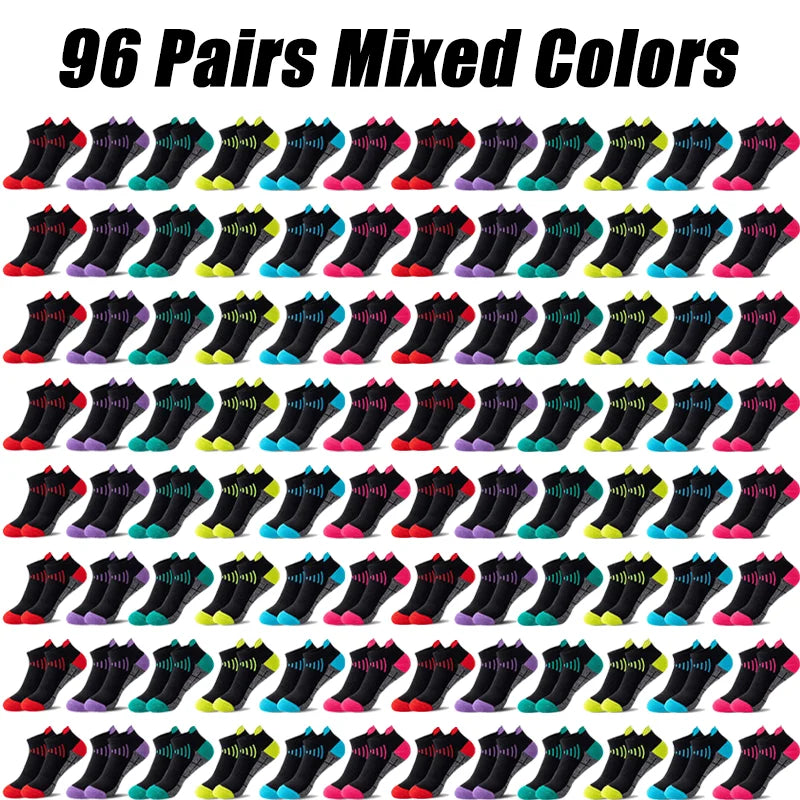 6-96 Pairs Unisex Color-Coordinated Quick-Dry & Sweat-Absorbent Running/Casual Sports Socks Low-Top Breathable 36-42-belleandkai.com