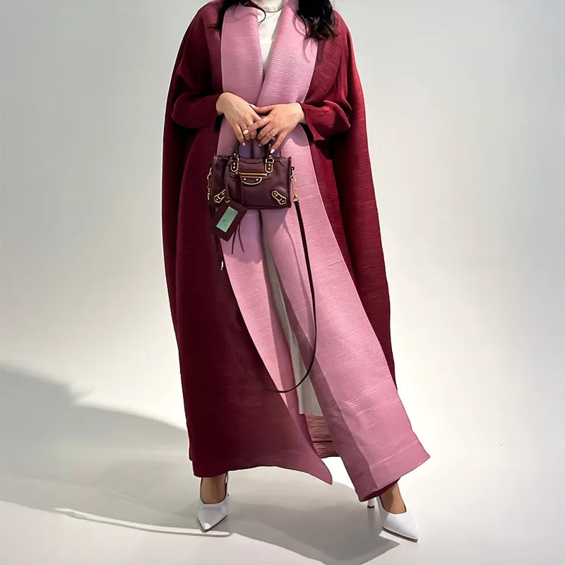 Miyake Jacket Arab Middle East Dubai Loose Women's Clothing Folds Gradual Change Trench Coat Long 2025 New Women's Clothing-belleandkai.com