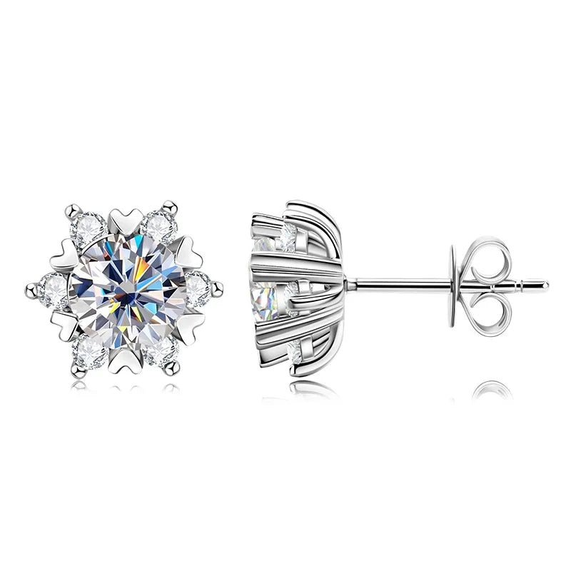 S925 silver moissanite snowflake earrings for women, fashionable and classic 6-claw design as a Valentine's Day gift for friends-belleandkai.com
