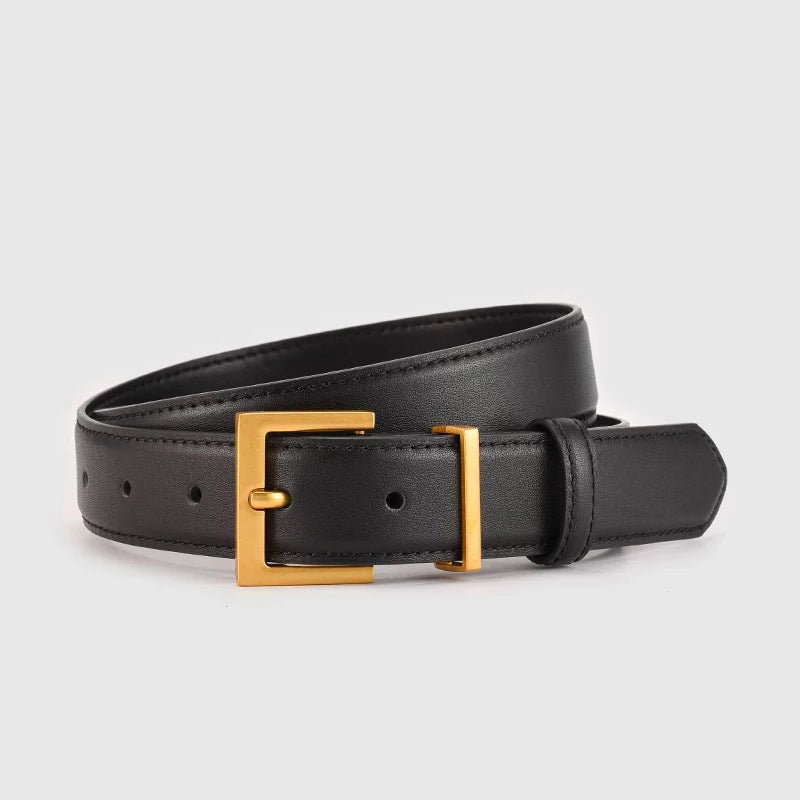 New Luxury Double Genuine Leather Belt for Women Jeans Casual Dress Square Alloy Buckle Ladies Trendy Belts Fashion Waistband-belleandkai.com