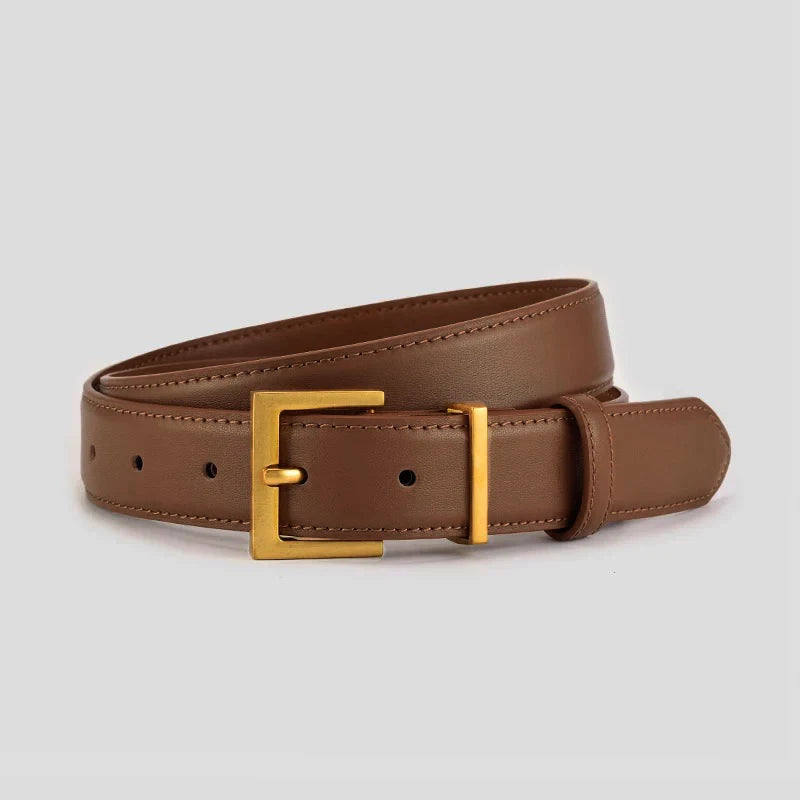 New Luxury Double Genuine Leather Belt for Women Jeans Casual Dress Square Alloy Buckle Ladies Trendy Belts Fashion Waistband-belleandkai.com