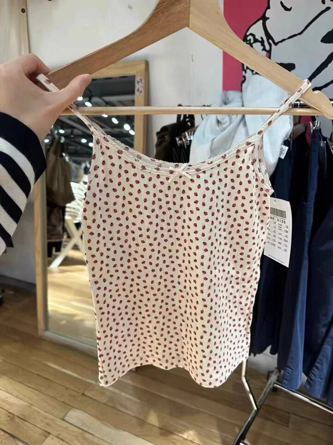 Strawberry Vest Shorts 2 Pieces Set Woman Eyelet Bow Slim Tank Top with Elastic Waist Patchwork Straight Short Pant Sweet Sets-belleandkai.com