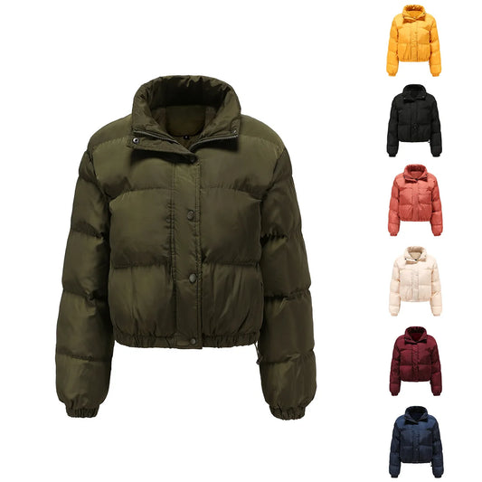 Autumn and winter Women's Clothing short-style Quilted Coats long-sleeved high-necked warm coat loose casual cotton coat Jackets-belleandkai.com
