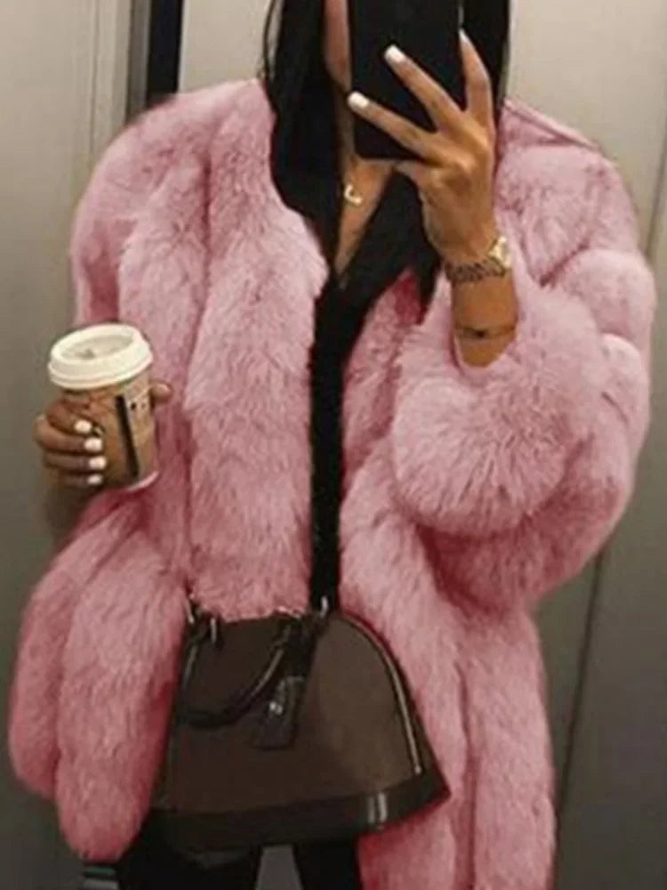2024 Autumn Winter Female Korean Fashion Long Faux Fur Jacket Women Coats Loose Casual Warm Long Sleeve Outerwears Overcoat-belleandkai.com