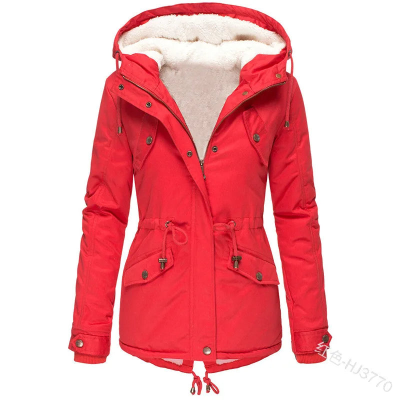 Women's Winter Jacket Warm Solid Plush Thickened Long Winter Coat Outdoor Hiking Hooded Casual Windproof Parka Coat Overcoat-belleandkai.com