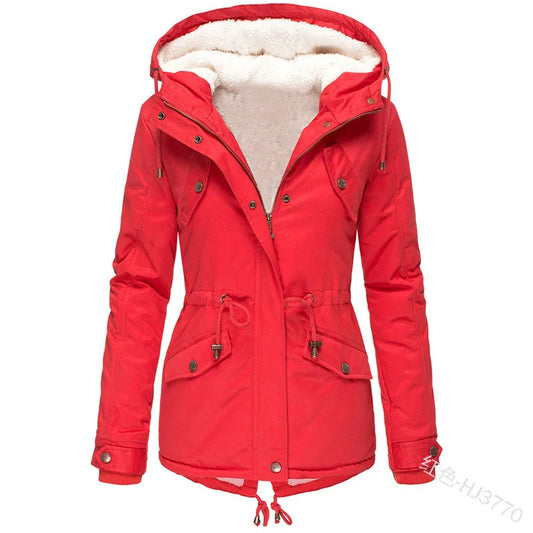 Women's Winter Jacket Warm Solid Plush Thickened Long Winter Coat Outdoor Hiking Hooded Casual Windproof Parka Coat Overcoat-belleandkai.com