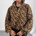 Flash Fleece Loose Cardigan Zipper Leopard Print Plush Autumn Winter New Arrival Women's Outerwear Thickened Long Sleeve Coat-belleandkai.com