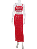 Ahagagag Sexy Lace Women's Sets Suits Fashion Straps Sheath Beach Style Sleeveless Backless Sheer Elegant Female Tracksuits-belleandkai.com