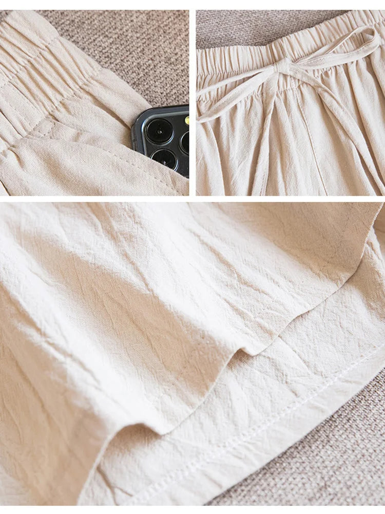 2024 Women Cotton Shorts,Summer Casual Solid Two Pockets shorts high waist loose shorts for girls Soft Cool female shorts-belleandkai.com