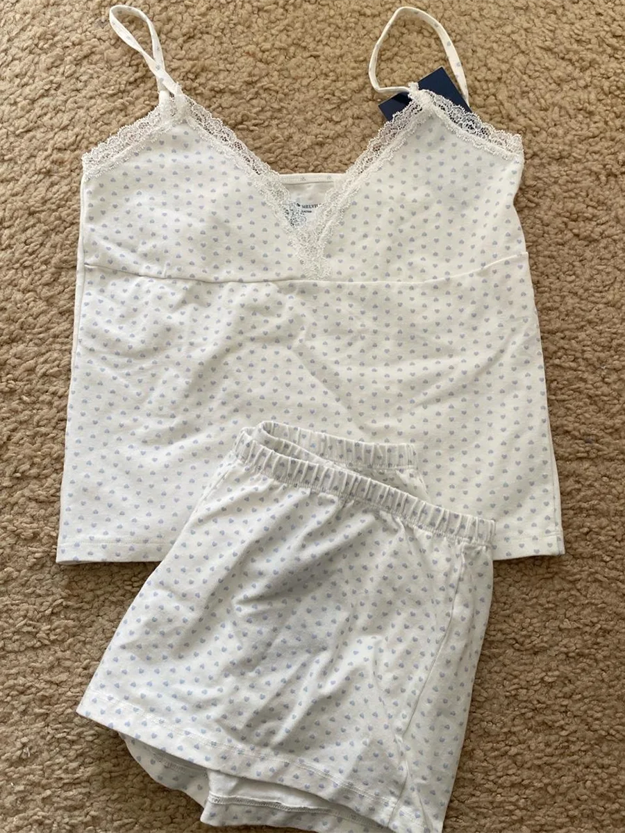 Strawberry Vest Shorts 2 Pieces Set Woman Eyelet Bow Slim Tank Top with Elastic Waist Patchwork Straight Short Pant Sweet Sets-belleandkai.com