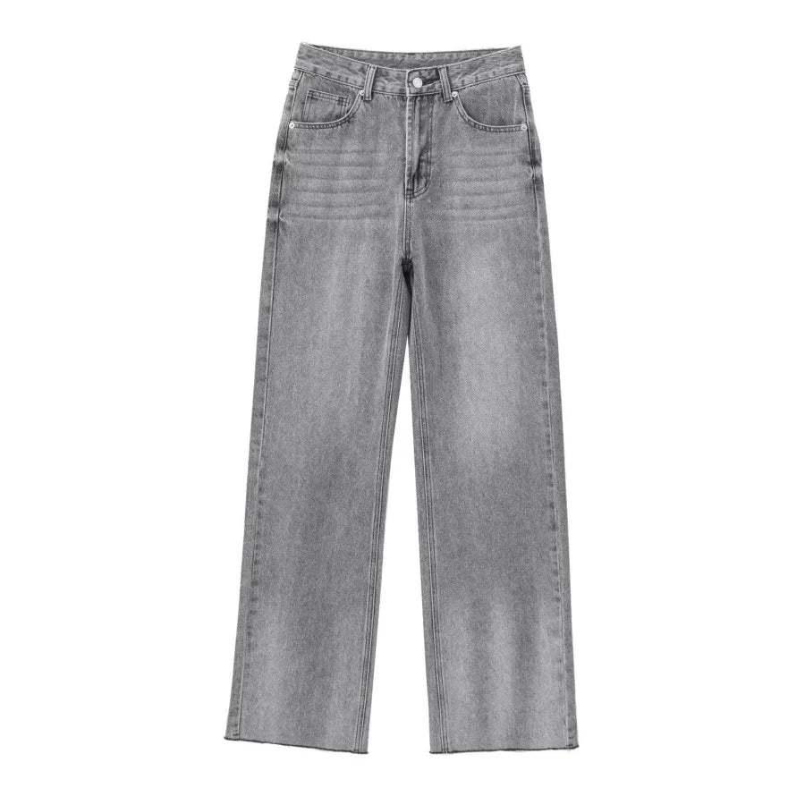 TRAF Wide-leg high-waisted jeans  women's classic everything with five pockets washed soft comfortable ultra-long jeans6045022-belleandkai.com