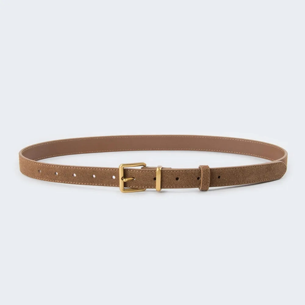 Women Luxury Design Suede Leather Belt Casual Trendy Frosted Cowhide Belt Versatile Pin Buckle Waistband Gifts-belleandkai.com
