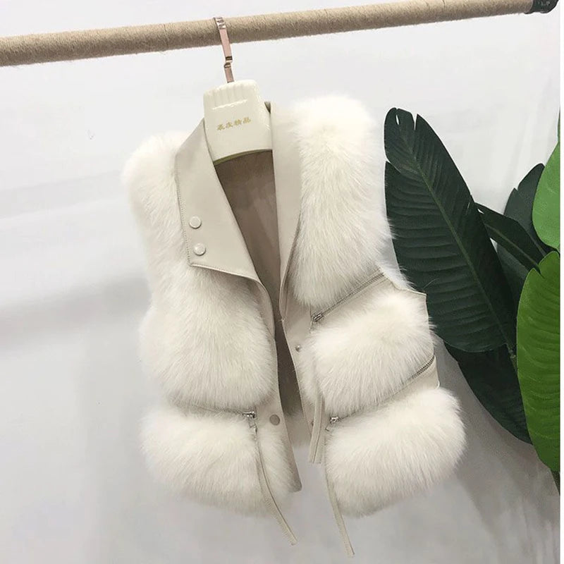 Fur Coat Women's Vest Short Clothing Autumn Winter Patchwork Slim Fashion Versatile-belleandkai.com