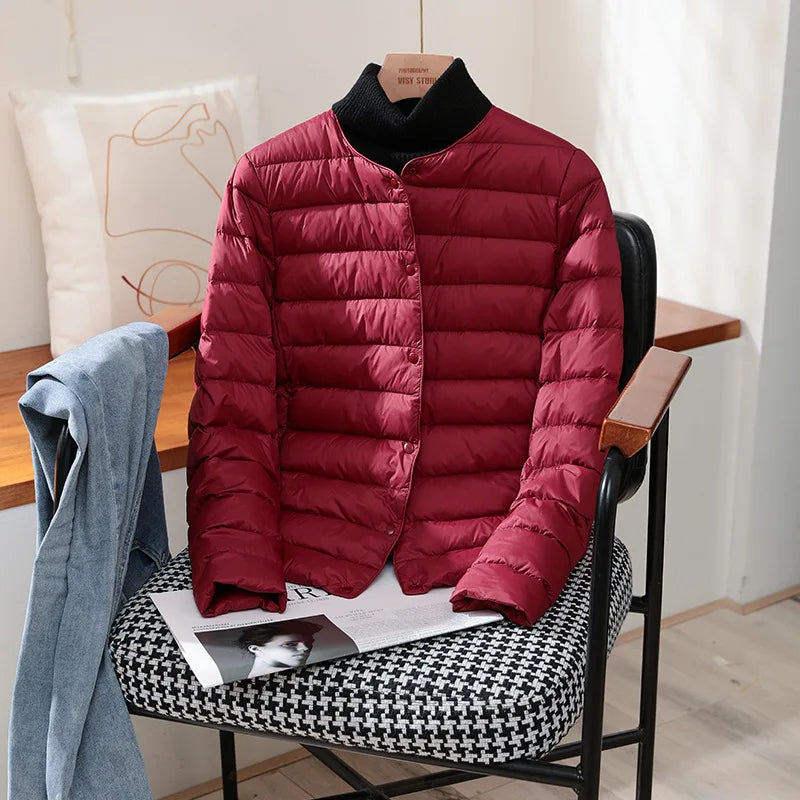 2023 New Arrivals Autumn Winter Warm Women White Duck Down Slim Jackets Female Fashion Ultra Lightweight Packable Puffer Coats-belleandkai.com