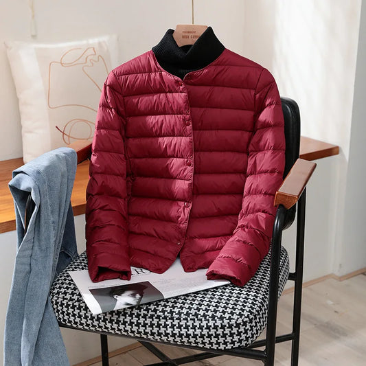 2023 New Arrivals Autumn Winter Warm Women White Duck Down Slim Jackets Female Fashion Ultra Lightweight Packable Puffer Coats-belleandkai.com