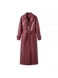 2025 Women New Fashion With Belt Long style Single Breasted Faux Leather Coat Vintage Long Sleeve Pockets Female Outerwear-belleandkai.com