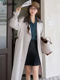 Women's Trench  Detachable Double Layer Leather Collar Solid Loose Double Breasted  A-LINE Coats-belleandkai.com
