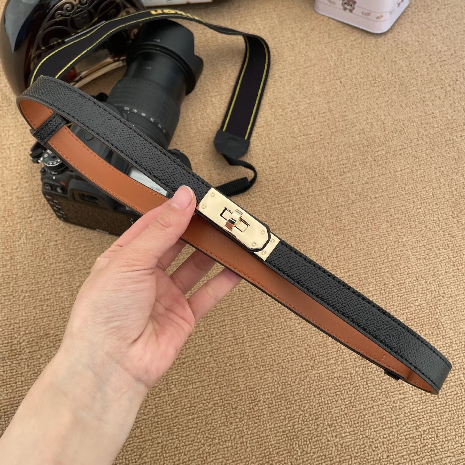 Women's Leather Belt Golden Metal Buckle Luxury Casual Fashion Belt for Jeans and Dresses Women's Belts-belleandkai.com