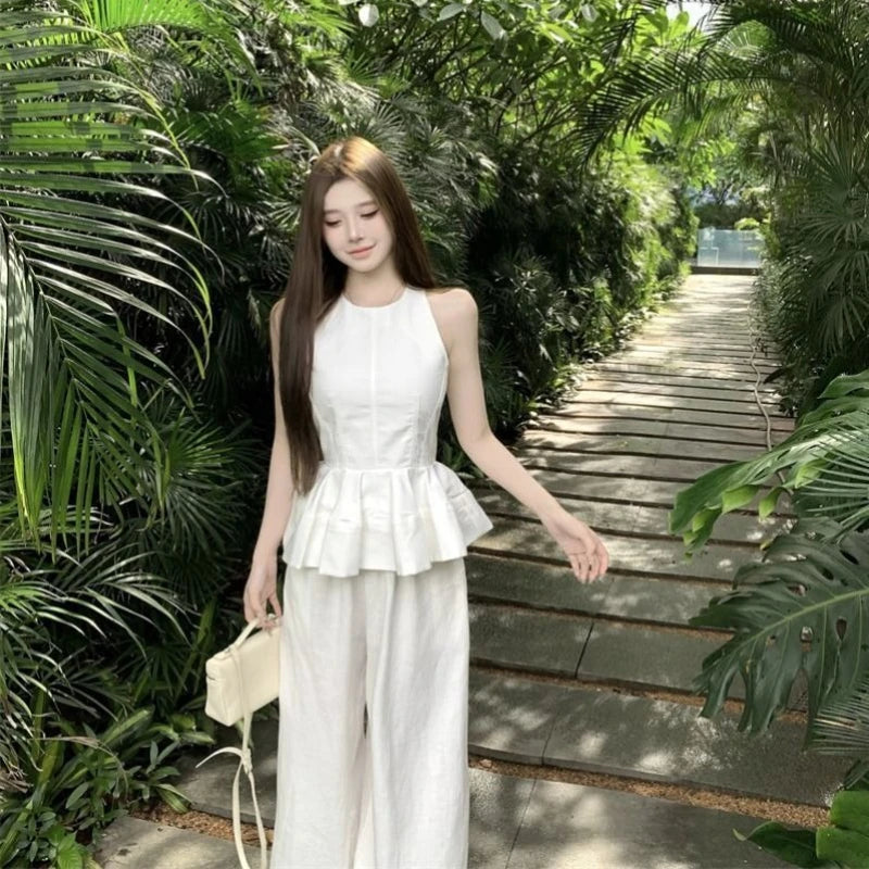 Pant Sets for Women 2 Pieces Ruffle New Matching Chic and Elegant Clothes Full Casual Luxury Promotion Wide Leg Trousers Woman-belleandkai.com