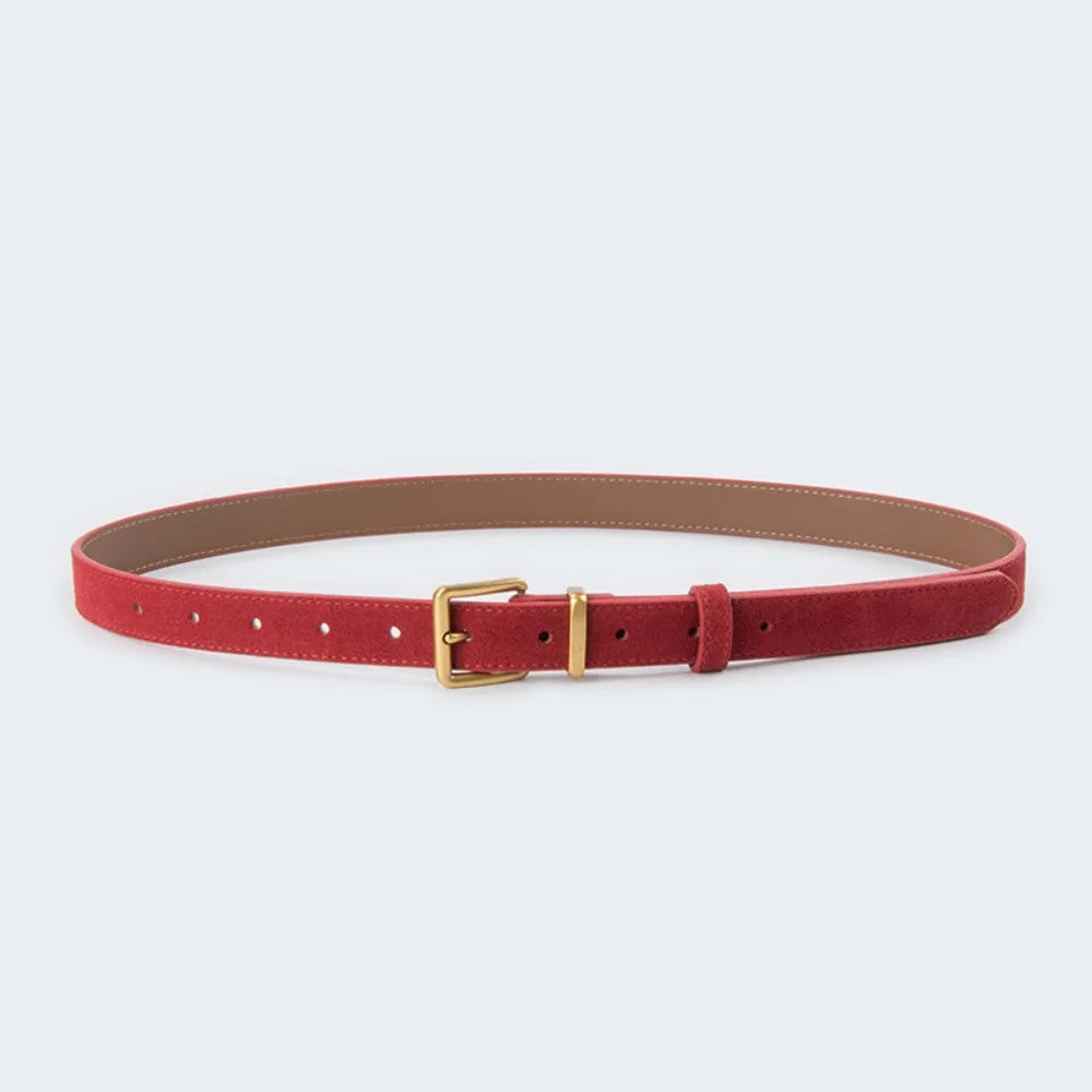 Women Luxury Design Suede Leather Belt Casual Trendy Frosted Cowhide Belt Versatile Pin Buckle Waistband Gifts-belleandkai.com