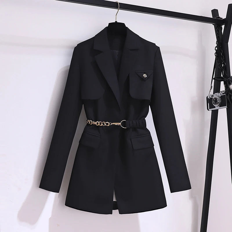 Korean Fashion Blazers Women Coats Spring Autumn Lace-Up Solid Jackets Women's Clothing Elegant Blazers for Women Tailored Coat-belleandkai.com