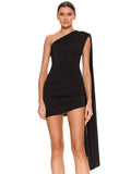Mozision Oblique Shoulder Backless Sexy Mini Dress Women Robe Summer Fashion Irregular Sleeveless High Waist Beach Club Dress-belleandkai.com