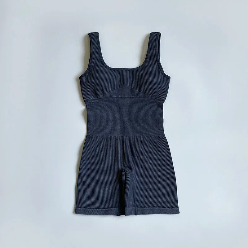 Women's Yoga Jumpsuits Ribbed One Piece Padded Tank Tops Rompers Sleeveless Acid Wash Activewear Unitard Sexy Bodycon-belleandkai.com