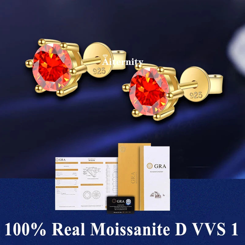 Hot Moissanite Studs 6 prong Earrings Pass Diamond tester For Men Women 18K Platinum Plated Bride Wedding Gemstone 925 Silver-belleandkai.com