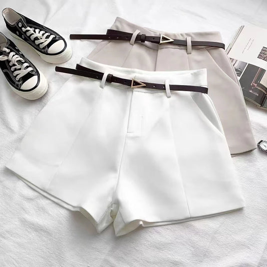 ITOOLIN Casual Women's Shorts A-line High Waist Short Chic Office Lady Shorts With Belted Vintage Female Trousers Spring Summer-belleandkai.com
