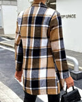 Plus Size 1XL-5XL Women Fashion Autumn and Winter Plaid Printing Coat Ladies Casual Long Sleeve Button Mock Neck Tunic Jacket-belleandkai.com