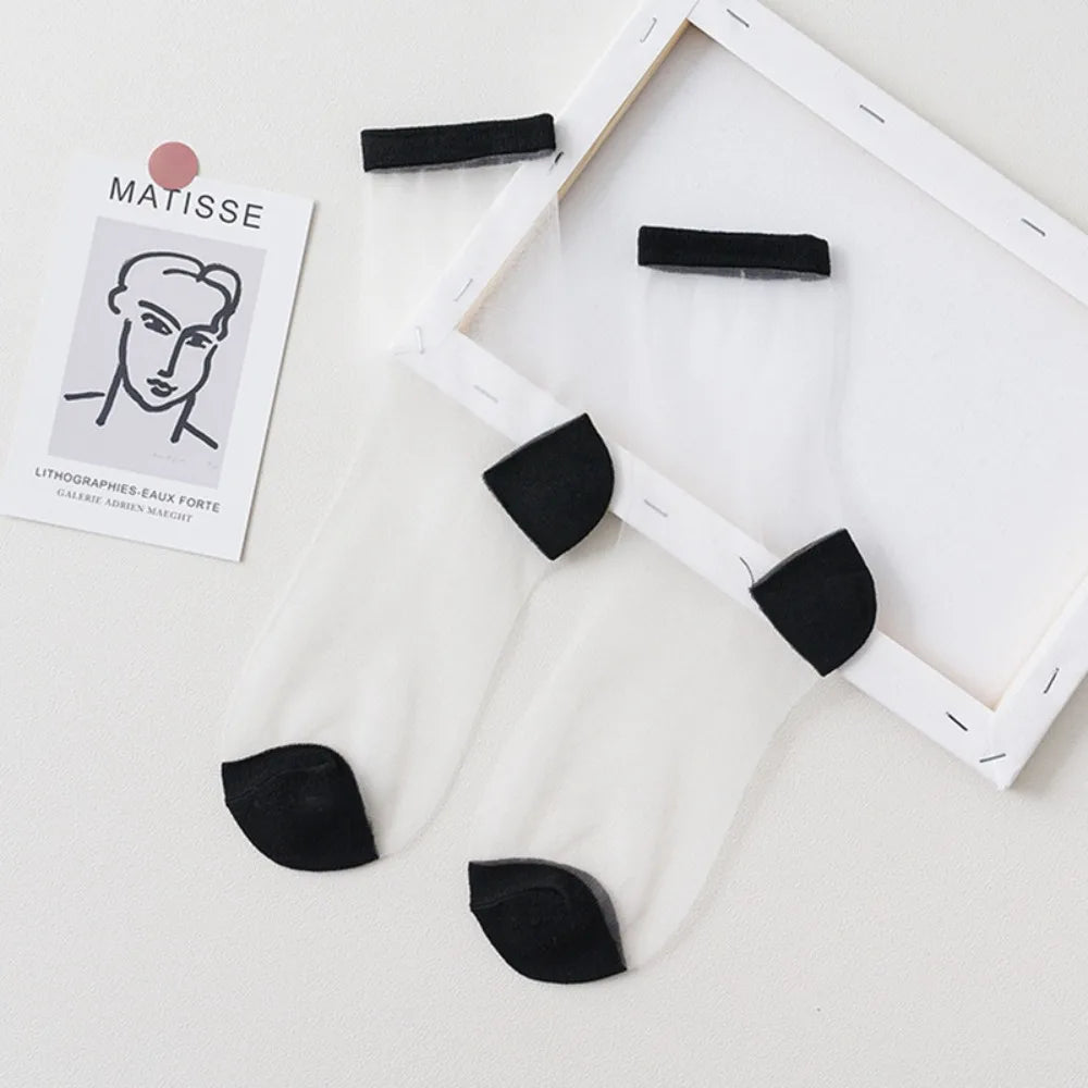 Women's Summer Socks Thin & Breathable Ankle Socks | Striped/Transparent/Plaid/Dots Pattern, Casual Socks for Women (10Pair)-belleandkai.com