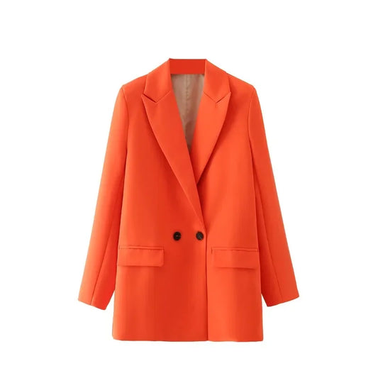 Winter Women Apricot Blazer Coat 2025 Lady Vintage Double Breasted Blazer Notched Collar Pocket Female Outerwear Chic Tops Deat-belleandkai.com