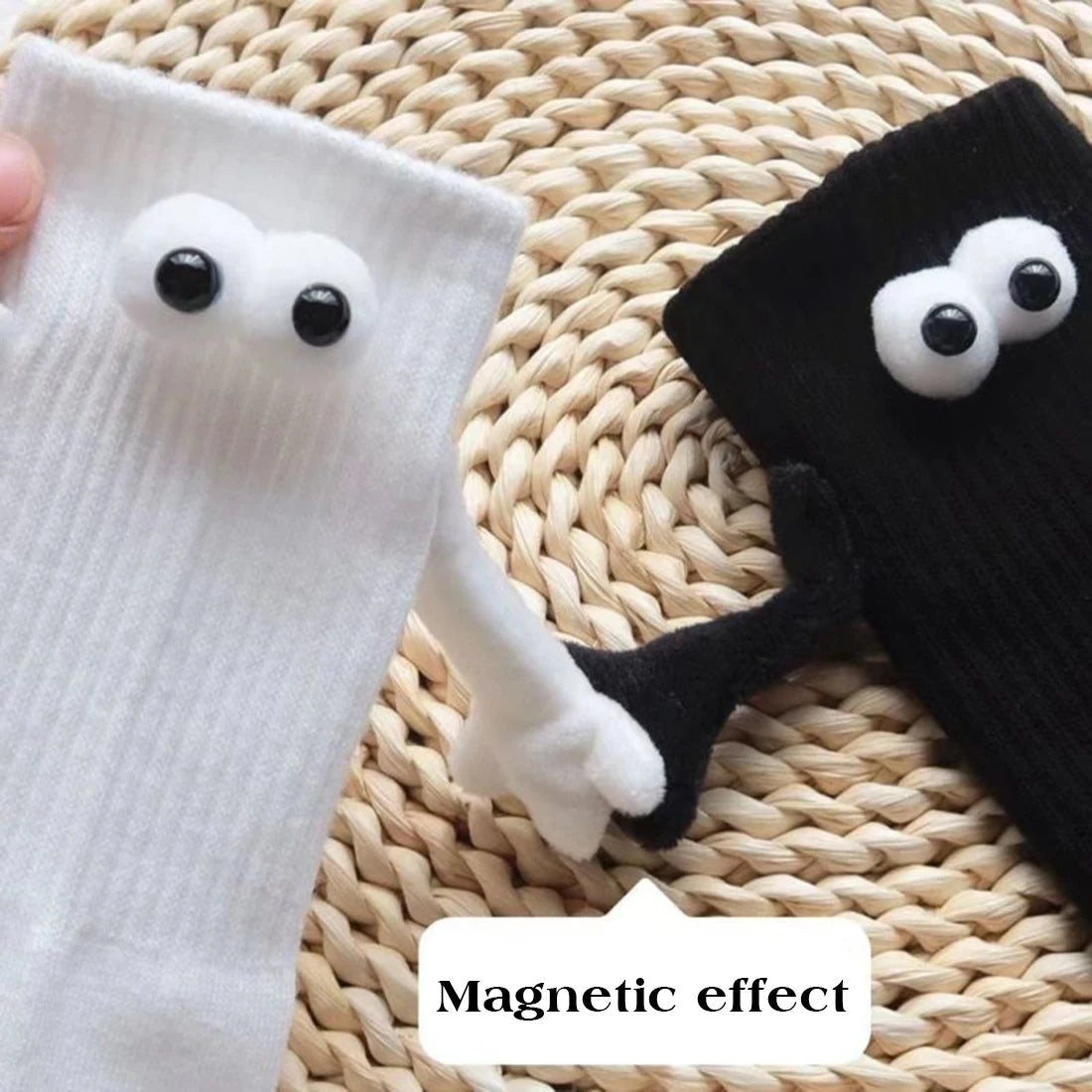 Magnetic Socks with Hands Women Men Fashion Black White Funny Cute Cartoon Eyes Couple Mid-tube Socks for Gifts-belleandkai.com