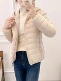 Minimalist Light Weight Women Down Cotton Jackets 2024 New Winter Korean Style Hooded Quilted Parkas Female Windbreaker Outwear-belleandkai.com