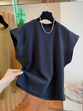 Osaka New Design SensibilityNiche Women's Short Sleeve T-Shirt Loose Fit Casual Slimming Cotton Crew Neck Leaflet Sleeve Top-belleandkai.com