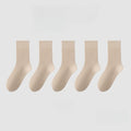 1/5 Pairs Cotton Socks Women Seamless Soft Crew Socks Medium Tube Long Loose Casual Solid Color Anti-Pilling Breathable-belleandkai.com