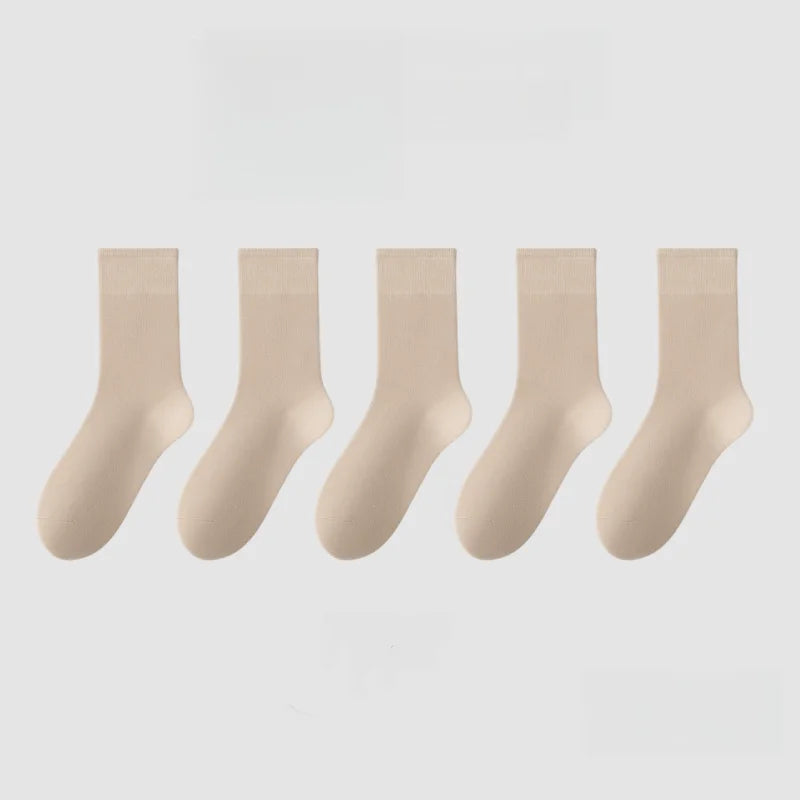 1/5 Pairs Cotton Socks Women Seamless Soft Crew Socks Medium Tube Long Loose Casual Solid Color Anti-Pilling Breathable-belleandkai.com