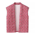 TRAFZA Women Fashion Print Vest Quilted Sleeveless Loose Open Stitch Cardigan Coat Female Chic Casual Street Woman Waistcoat Top-belleandkai.com