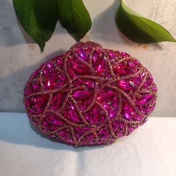 Lady Fushia Wedding Gems Evening Purses Women Luxury Hot Pink Crystal Clutch Purse Party Clutches Bridal Rhinestone Minaudiere-belleandkai.com