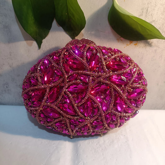 Lady Fushia Wedding Gems Evening Purses Women Luxury Hot Pink Crystal Clutch Purse Party Clutches Bridal Rhinestone Minaudiere-belleandkai.com