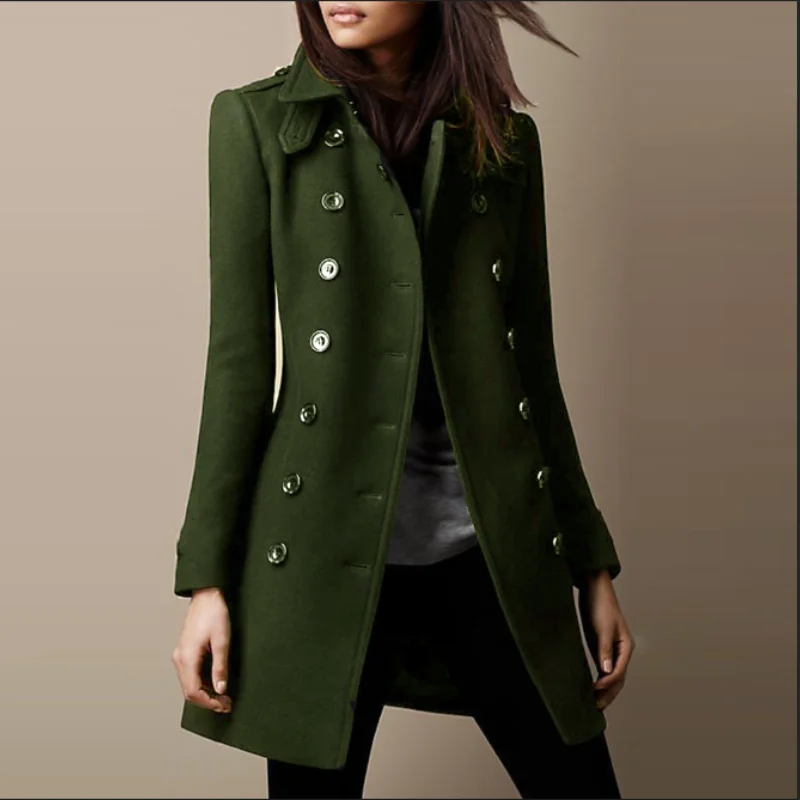 Streetwear Women Jackets Lined Double-breasted Ladies Loose Wool Overcoat Elegant Lapel Solid Pocketed Coats For Autumn Winter-belleandkai.com