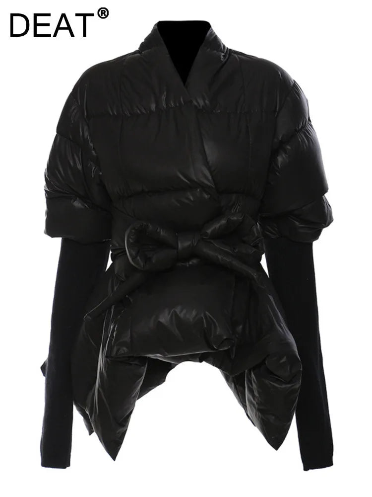 DEAT Fashion Women's Cotton-padded Coat Lapel Loose Zipper Solid Color Thick Warm Parka Jackets Winter 2024 New Tide 7AB4885-belleandkai.com