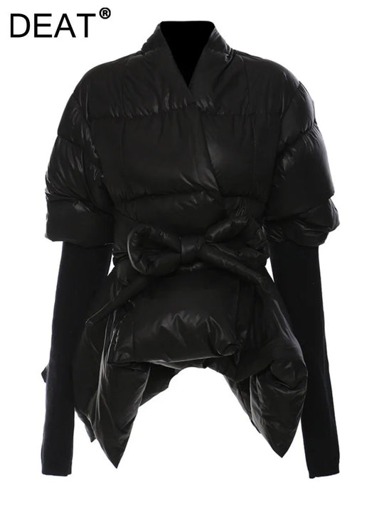 DEAT Fashion Women's Cotton-padded Coat Lapel Loose Zipper Solid Color Thick Warm Parka Jackets Winter 2024 New Tide 7AB4885-belleandkai.com