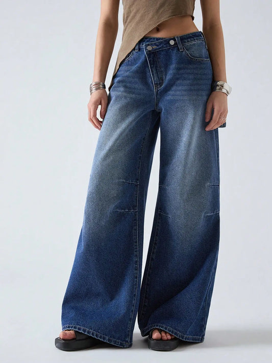 American retro wide leg jeans for women  spring new style  versatile and easy to wear-belleandkai.com