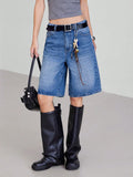 American Retro Style Five-Piece Denim Shorts for Women - Summer Spring 2025 Collection - High-Waisted  Loose-Fitting  Slimming-belleandkai.com