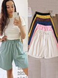 2024 Women Cotton Shorts,Summer Casual Solid Two Pockets shorts high waist loose shorts for girls Soft Cool female shorts-belleandkai.com