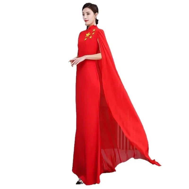 Elegant Chinese Style Cheongsam Evening Gown with Shawl for Women Stage Performance Costume New Hot Sale Of The Season Trend Mod-belleandkai.com