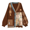 Vintage Harajuku Knit Cardigan Aesthetics Print Y2k Clothes V-neck Sweater Long Sleeve Coats College Style Streetwear Design-belleandkai.com