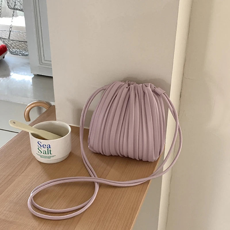 Brand Striped Leather Shoulder Bag Luxury Designer New Soft High-end Pleated Purse Drawstring Fashion Versatile Crossbody Bag-belleandkai.com