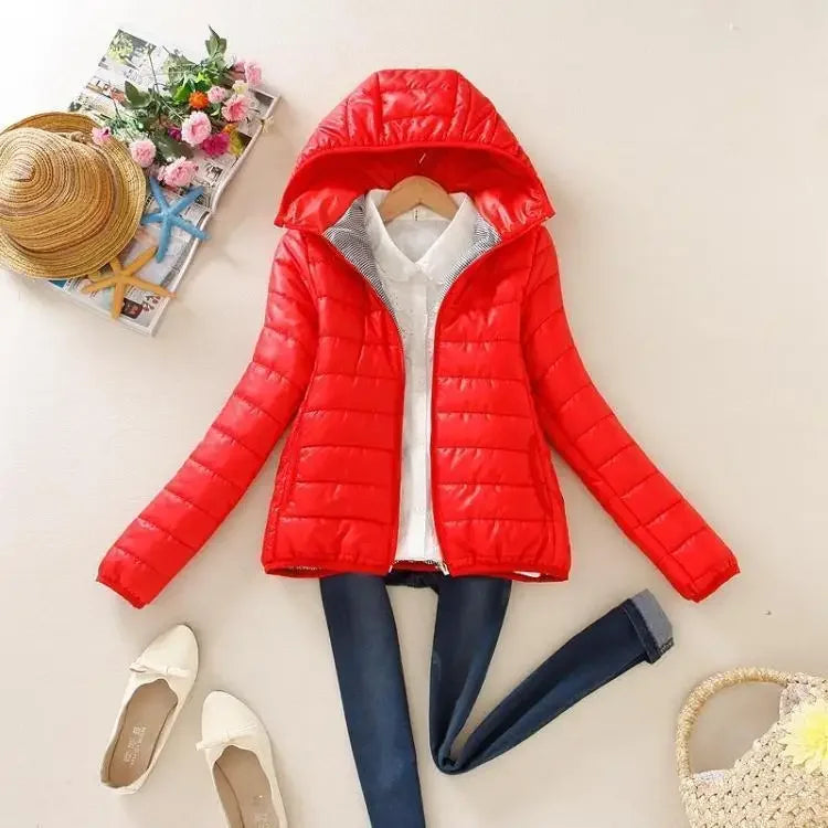 Quilted Padded Yellow Hoodie Short Feather Jackets for Women Lightweight Puffer Thick Padding Cropped Woman Coat Black Cold Hot-belleandkai.com